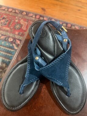 Johnston & Murphy Navy Suede Thong Sandals with Gold Hardware